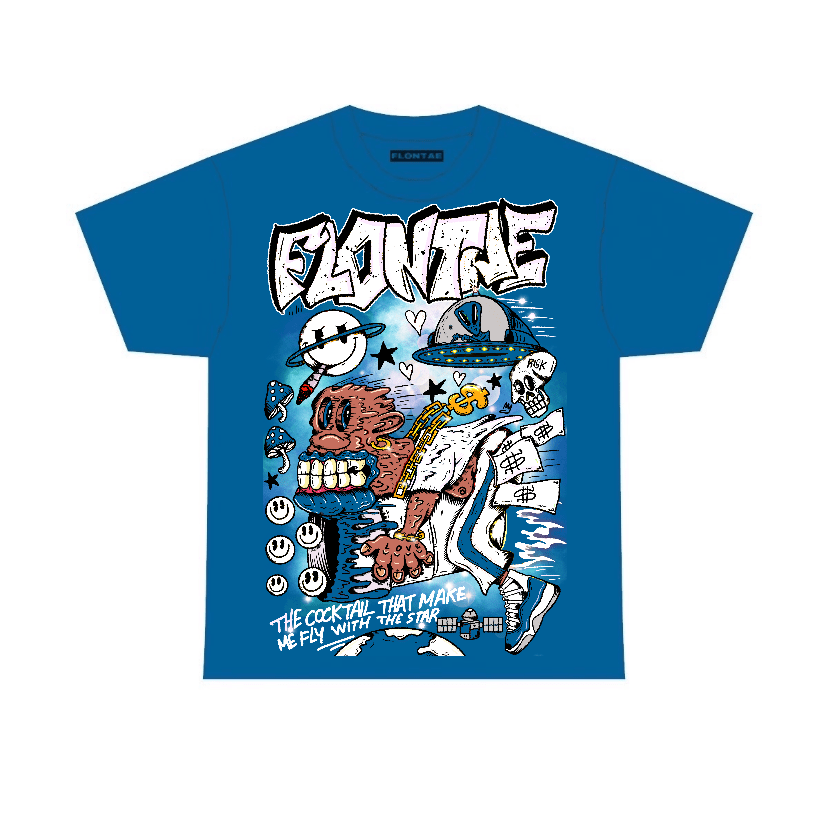 Military Blue 4s Flontae T-Shirt I Believe Graphic