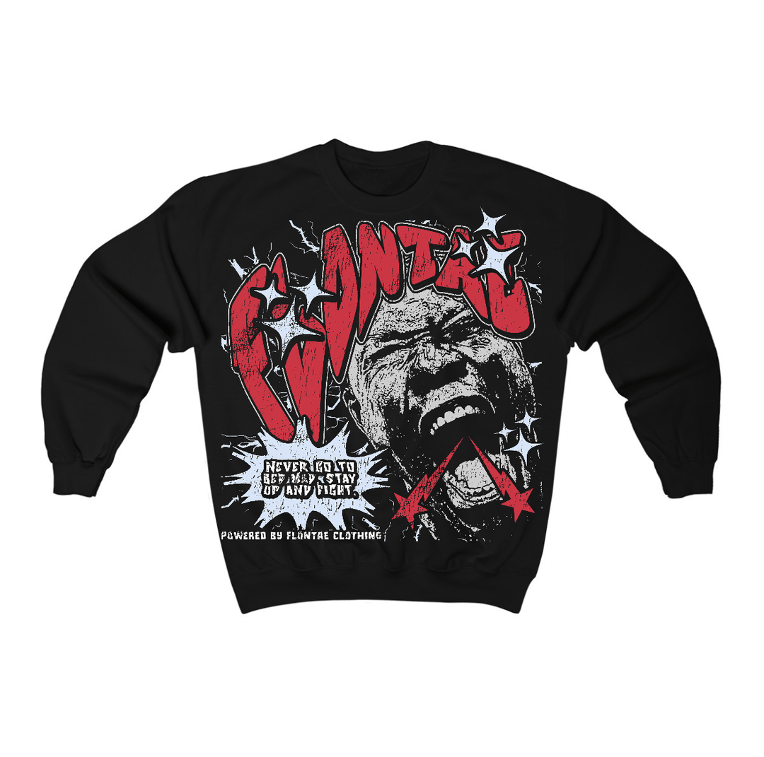 Fire Red “Black Tongue” 5s Flontae Crewneck Sweatshirt Never Quit Graphic