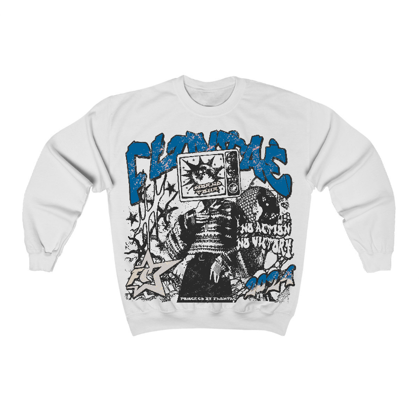 Military Blue 4s Flontae Crewneck Sweatshirt Stay Out Graphic