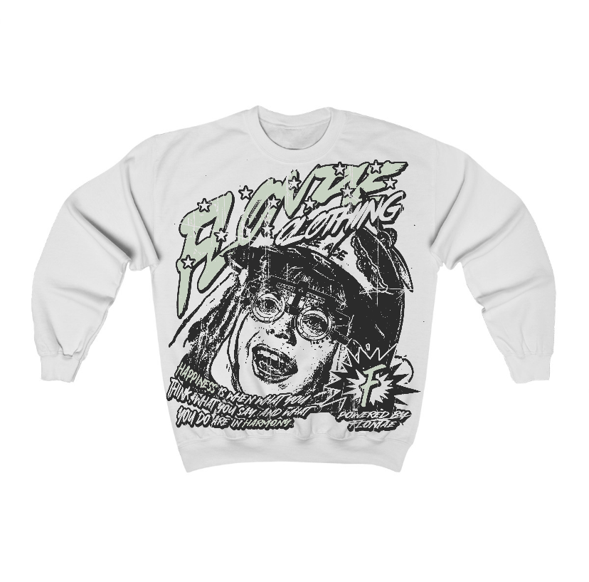 Seafoam 4s Flontae Crewneck Sweatshirt Always Smile Graphic