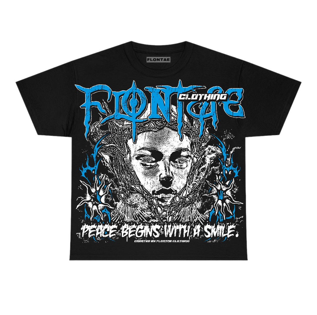 University Blue Reimagined 1s Flontae T-Shirt Keep Peace Graphic
