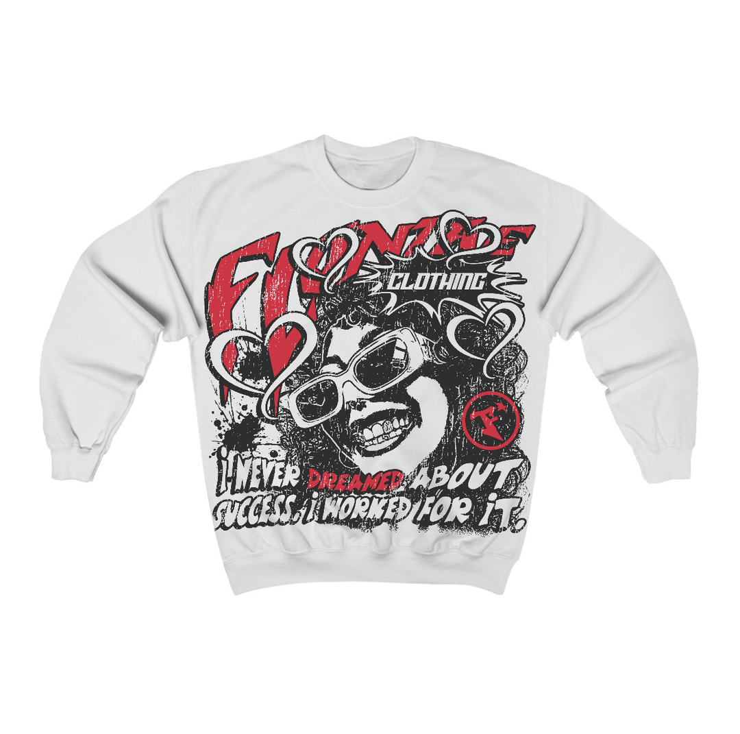Fire Red “Black Tongue” 5s Flontae Crewneck Sweatshirt Never Dream Graphic