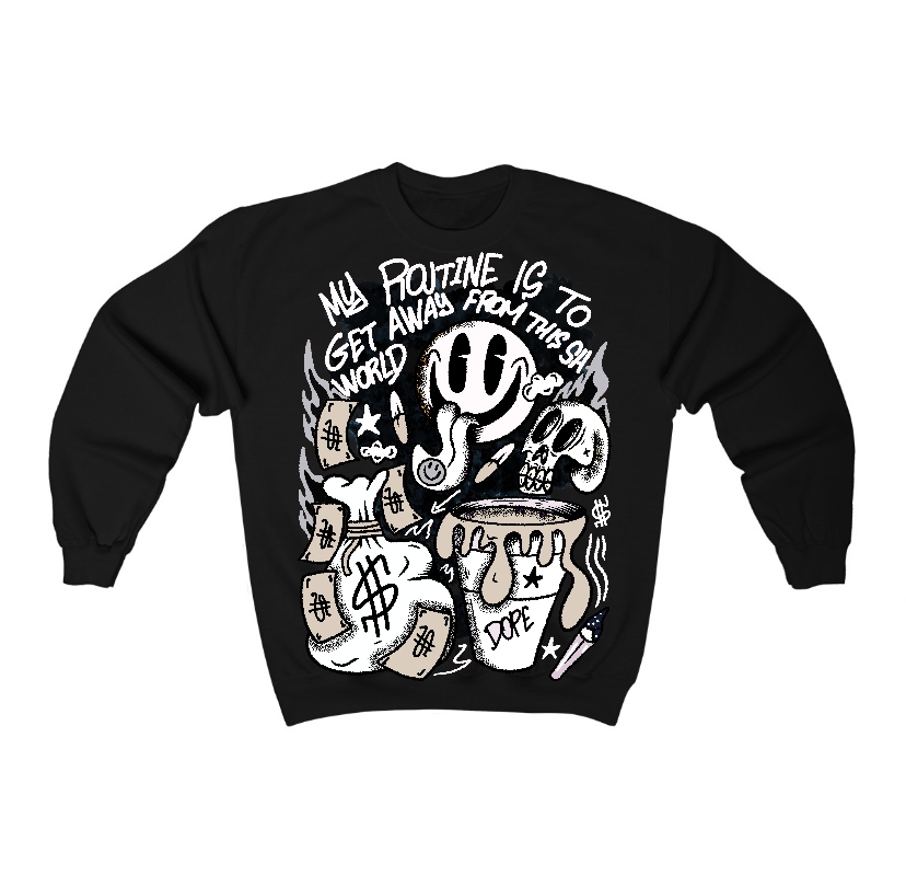 Reverse Metallic 5s Flontae Crewneck Sweatshirt Stay Out Graphic