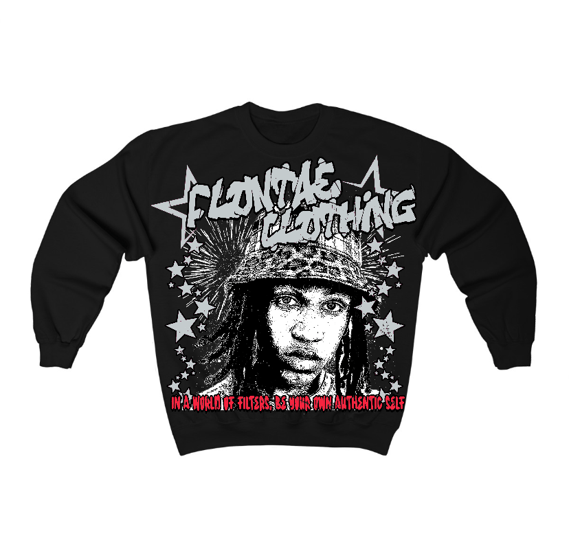 Black Metallic Reimagined 5s Flontae Crewneck Sweatshirt Be Yourself Graphic