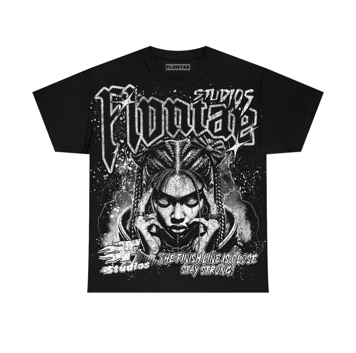 Black Cat 4s Flontae T-Shirt Stay Strong Graphic