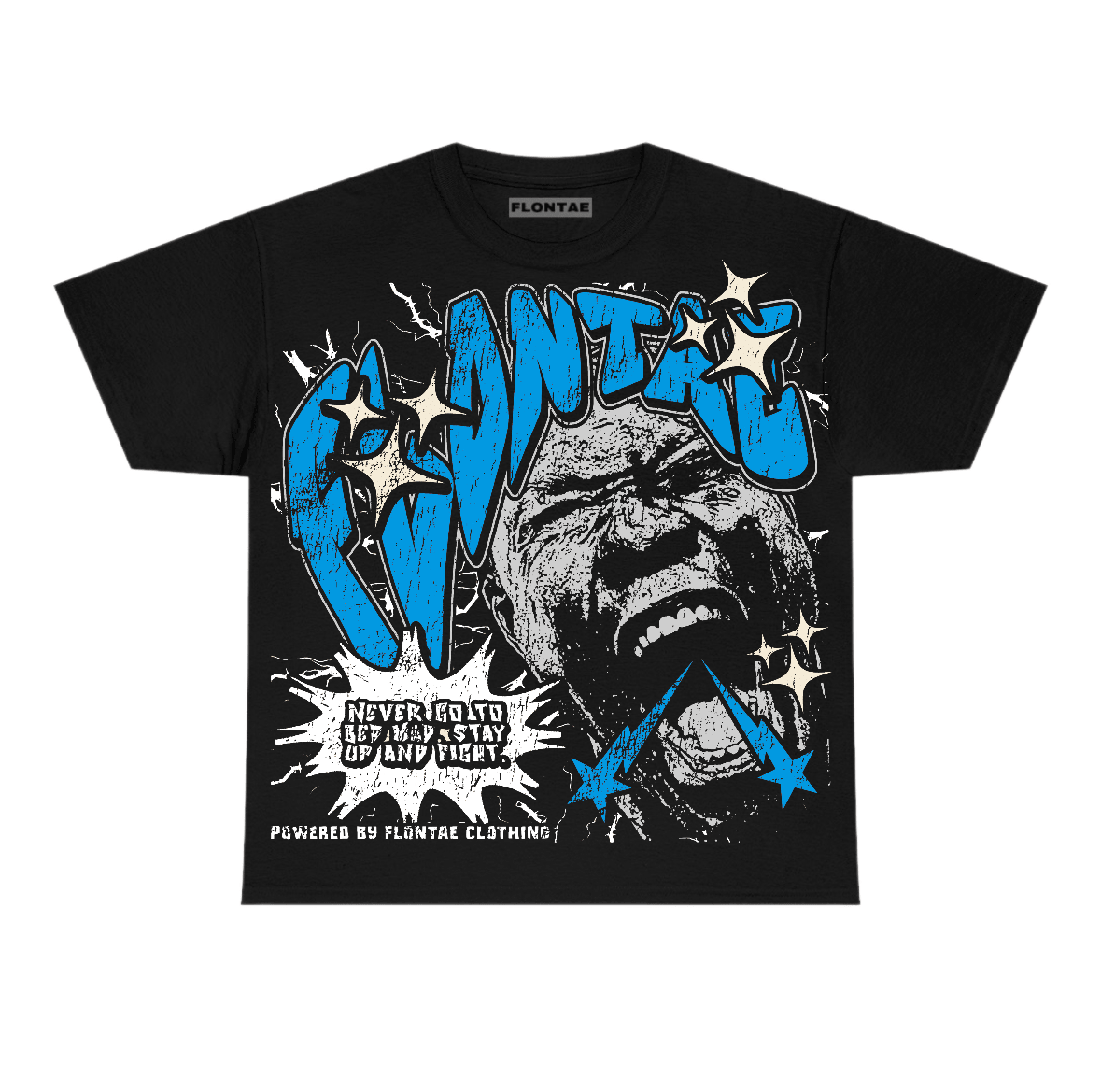 University Blue Reimagined 1s Flontae T-Shirt Never Quit Graphic