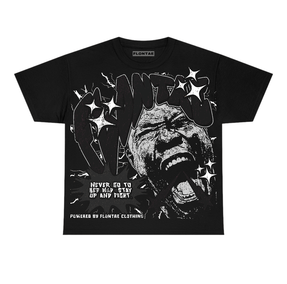 Black Cat 4s Flontae T-Shirt Never Quit Graphic