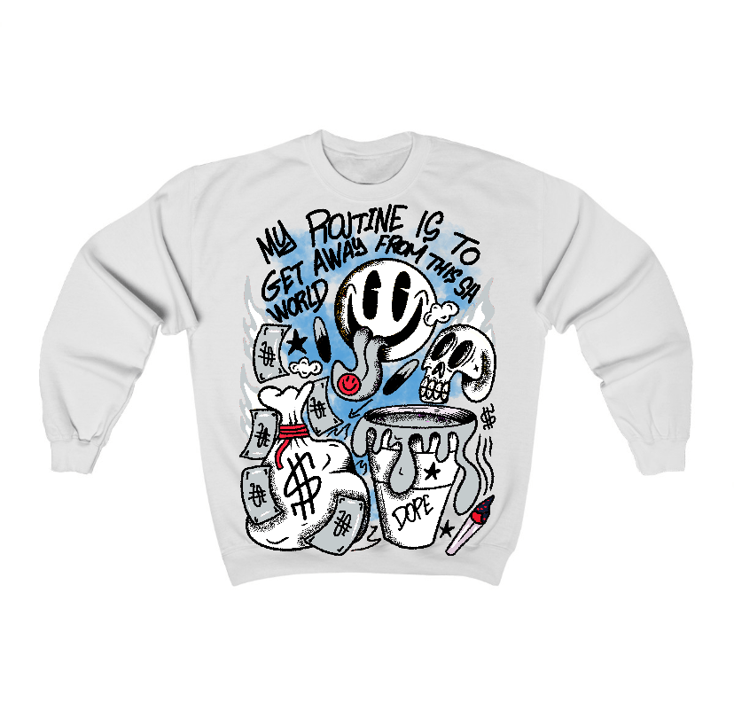Black Metallic Reimagined 5s Flontae Crewneck Sweatshirt Stay Out Graphic