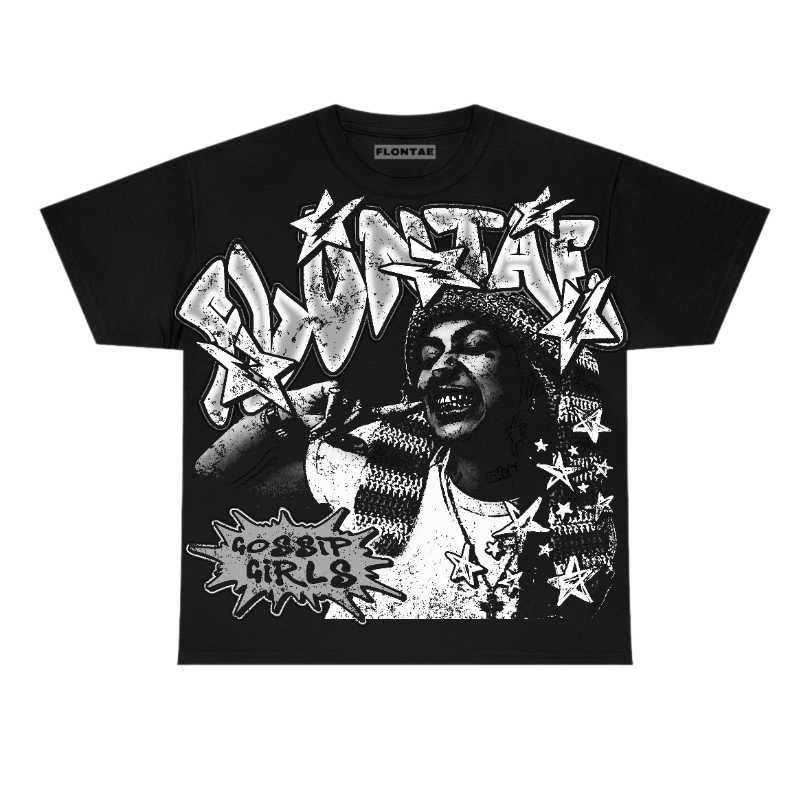 Black Cat 4s Flontae T-Shirt Just A Hustler Graphic