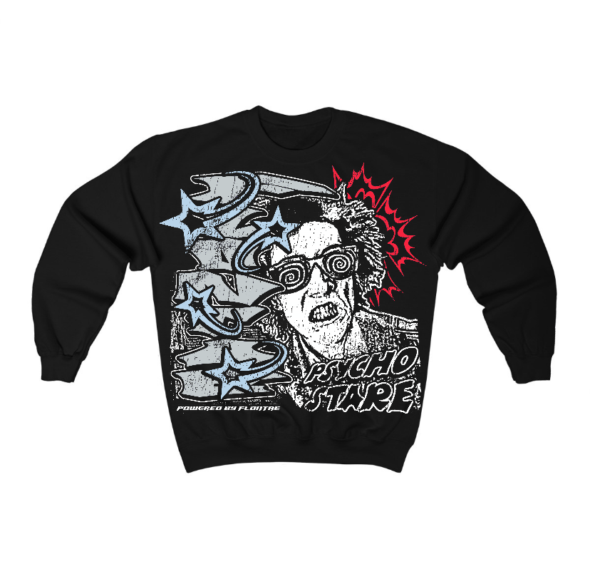 Black Metallic Reimagined 5s Flontae Crewneck Sweatshirt Stare Graphic