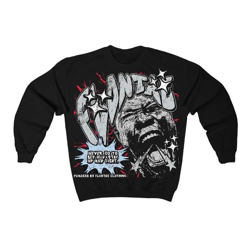 Black Metallic Reimagined 5s Flontae Crewneck Sweatshirt Never Quit Graphic