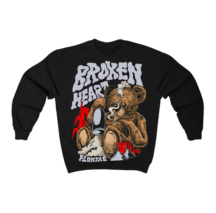 Black Cement 3s Flontae Crewneck Sweatshirt Broken Heart Graphic