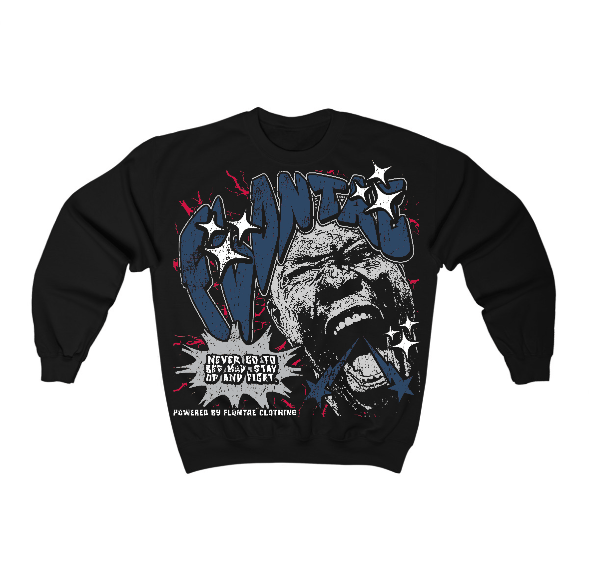 French Blue 12s Flontae Crewneck Sweatshirt Never Quit Graphic