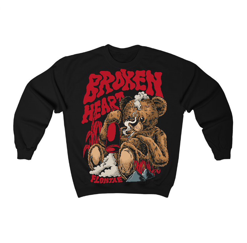 Flu Game 12s Flontae Crewneck Sweatshirt Broken Heart Graphic
