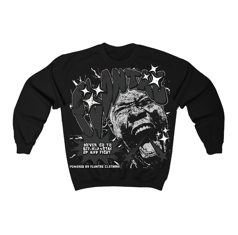 Black Cat 3s Flontae Crewneck Sweatshirt Never Quit Graphic